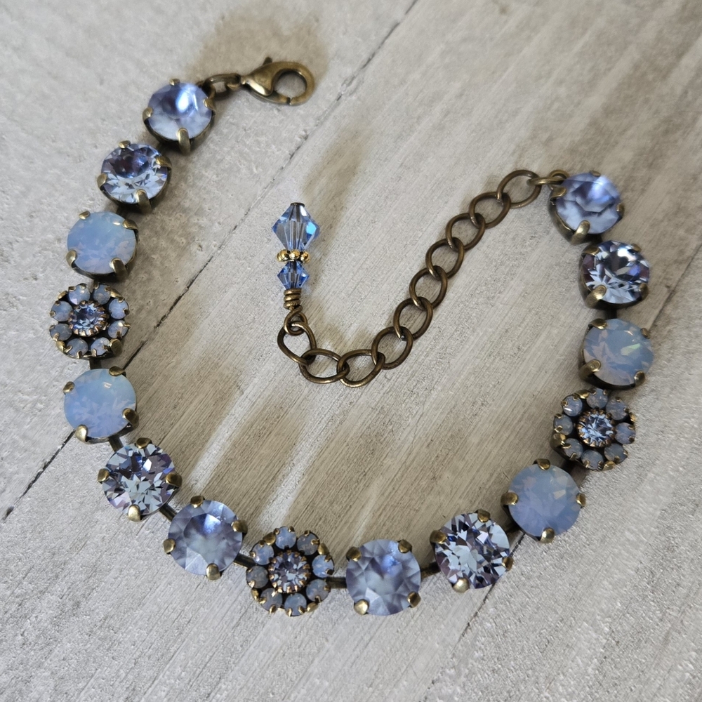 Austrian Crystal Flower Bracelet in Antique Brass